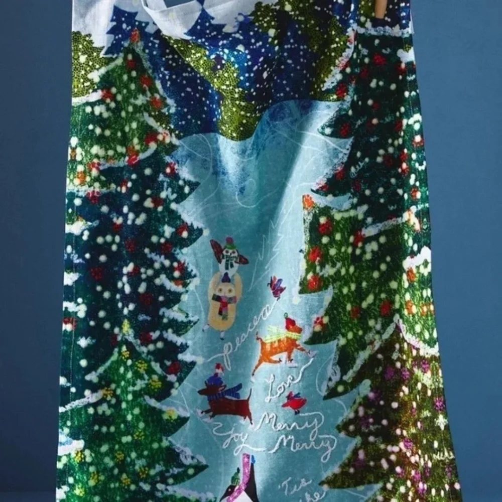 NWT Anthropologie Ice Skating Christmas Tea Towel And Spatula Bundle